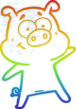 rainbow gradient line drawing happy cartoon pig vector