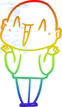 rainbow gradient line drawing happy cartoon bald man vector