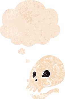 cartoon skull and thought bubble in retro textured style vector