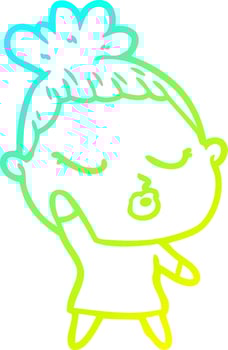 cold gradient line drawing cartoon calm woman vector