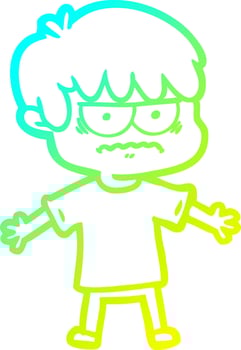 cold gradient line drawing annoyed cartoon boy vector