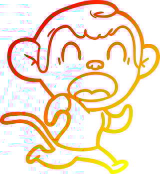 warm gradient line drawing shouting cartoon monkey running vector