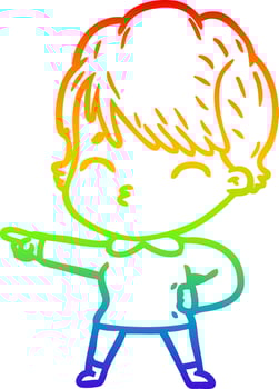 rainbow gradient line drawing cartoon woman thinking vector