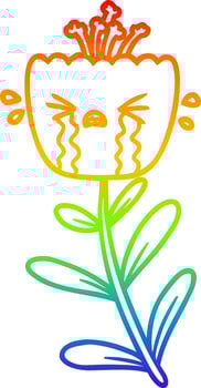rainbow gradient line drawing cartoon crying flower vector