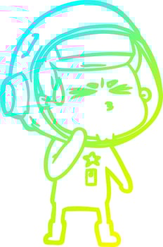 cold gradient line drawing cartoon stressed astronaut vector