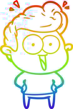 rainbow gradient line drawing cartoon excited man vector