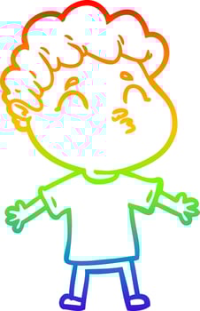 rainbow gradient line drawing cartoon man pouting vector