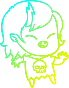 cold gradient line drawing cartoon laughing vampire girl vector