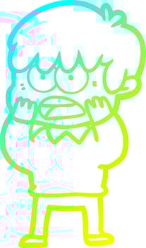 cold gradient line drawing worried cartoon boy vector