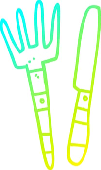 cold gradient line drawing cartoon knife and fork vector