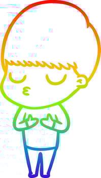 rainbow gradient line drawing cartoon calm boy vector