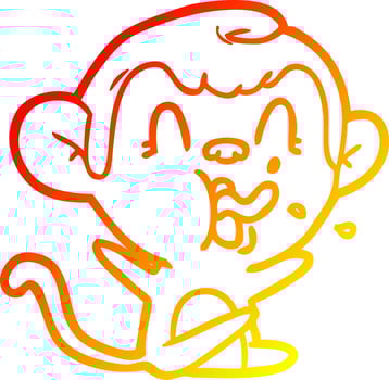 warm gradient line drawing crazy cartoon monkey vector