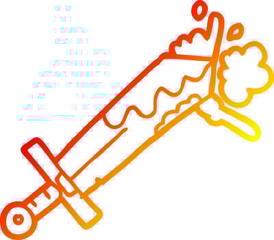 warm gradient line drawing bloody cartoon sword vector