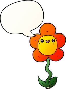 cartoon flower and speech bubble in smooth gradient style vector