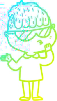 cold gradient line drawing cartoon boy wearing sunglasses vector