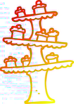 warm gradient line drawing cartoon cake stand vector