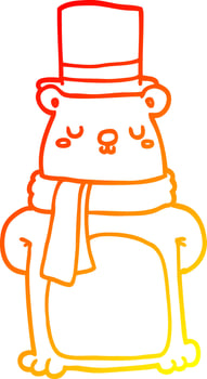 warm gradient line drawing cartoon bear vector