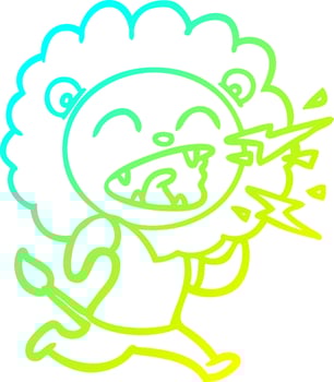 cold gradient line drawing cartoon roaring lion vector