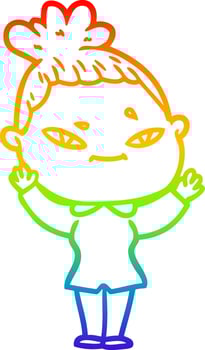 rainbow gradient line drawing cartoon woman vector