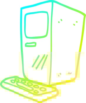 cold gradient line drawing cartoon computer and keyboard vector