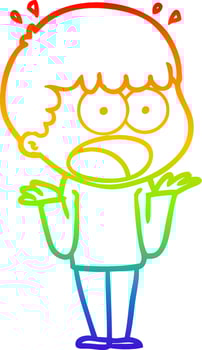 rainbow gradient line drawing cartoon shocked man vector