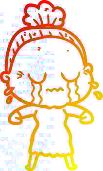 warm gradient line drawing cartoon crying old lady vector
