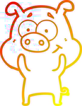warm gradient line drawing happy cartoon pig vector