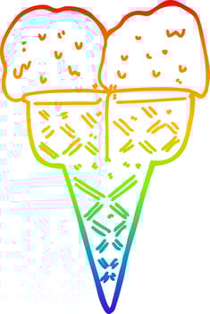 rainbow gradient line drawing cartoon ice cream vector