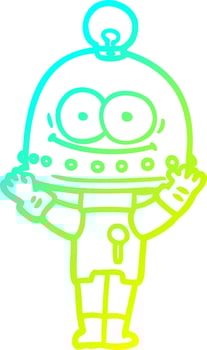 cold gradient line drawing happy carton robot with light bulb vector