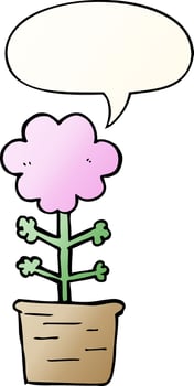cute cartoon flower and speech bubble in smooth gradient style vector