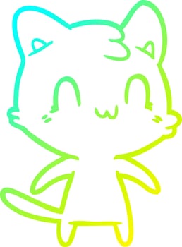 cold gradient line drawing cartoon happy cat vector