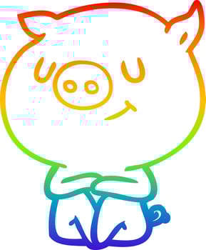 rainbow gradient line drawing happy cartoon pig vector