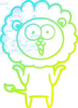 cold gradient line drawing happy cartoon lion vector