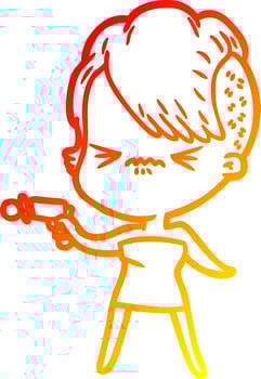 warm gradient line drawing cartoon annoyed hipster girl vector