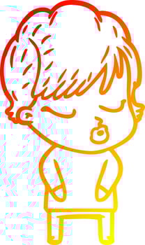 warm gradient line drawing cartoon woman with eyes shut vector