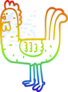rainbow gradient line drawing cartoon cockerel vector