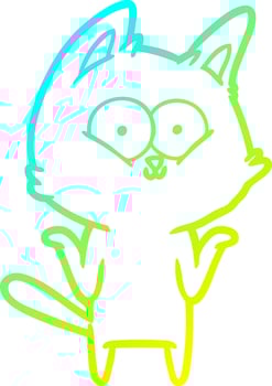 cold gradient line drawing cartoon cat shrugging shoulders vector