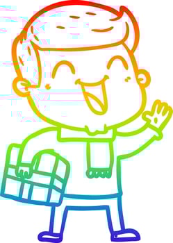 rainbow gradient line drawing cartoon happy man vector