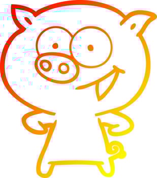 warm gradient line drawing cheerful pig cartoon vector