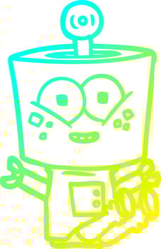cold gradient line drawing happy cartoon robot vector