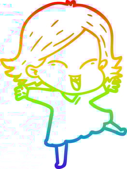rainbow gradient line drawing happy cartoon girl vector