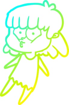 cold gradient line drawing cartoon whistling girl vector