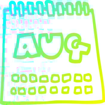 cold gradient line drawing cartoon calendar showing month of august vector