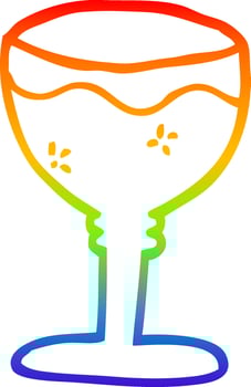 rainbow gradient line drawing cartoon red wine glass vector