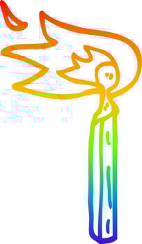rainbow gradient line drawing cartoon burning match vector