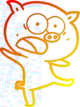 warm gradient line drawing cartoon pig shouting vector