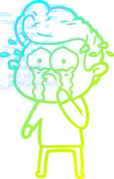 cold gradient line drawing cartoon crying man vector