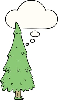 cartoon christmas tree and thought bubble vector