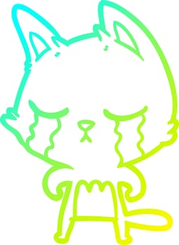 cold gradient line drawing crying cartoon cat vector