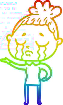 rainbow gradient line drawing cartoon crying woman vector